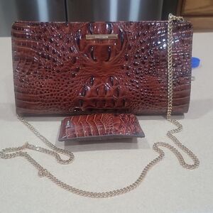 Brahmin Cognac Croc-Embossed Leather Chain Clutch With Wallet